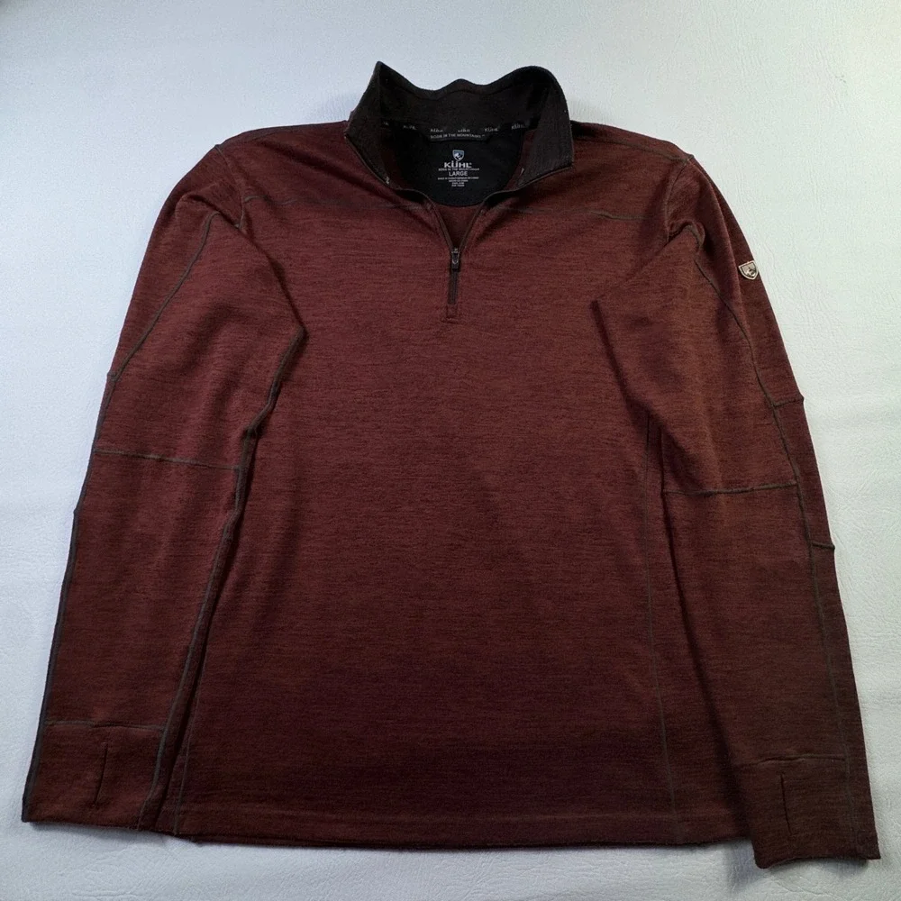 Kuhl Ryzer 1/4 Zip Pullover Mens L Burgundy Heather Thumbholes Hiking 3112 Gorp
